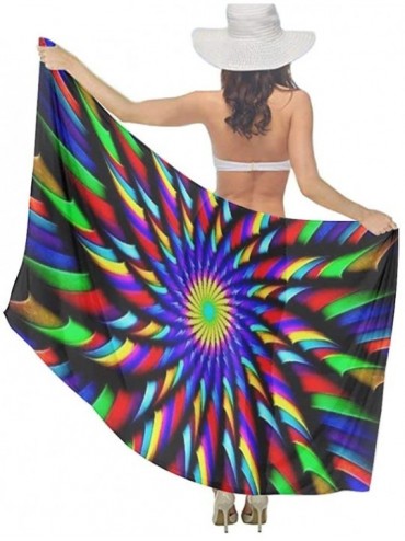 Cover-Ups Women Chiffon Sarong Beach Bikini Cover Up Wedding Party Shawls Wraps - Kaleidoscope Tie Dye Windmill Black - CU190...