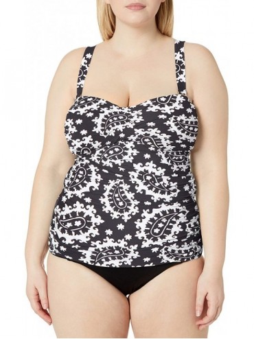 Tankinis Women's Plus Size Twist Front Bandeau Tankini Swim Top - Black White - CU18ZQ82CAD $26.72