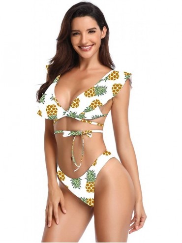 Sets Women's Flounce Two Piece Swimsuit Wrap Knotted Front Bikini - Pineapple - CW18QMWO6IE $31.99