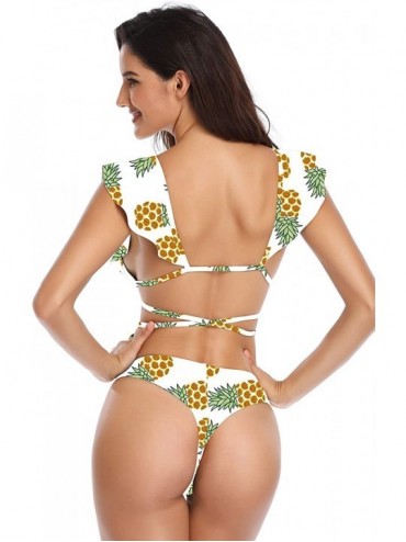 Sets Women's Flounce Two Piece Swimsuit Wrap Knotted Front Bikini - Pineapple - CW18QMWO6IE $20.35