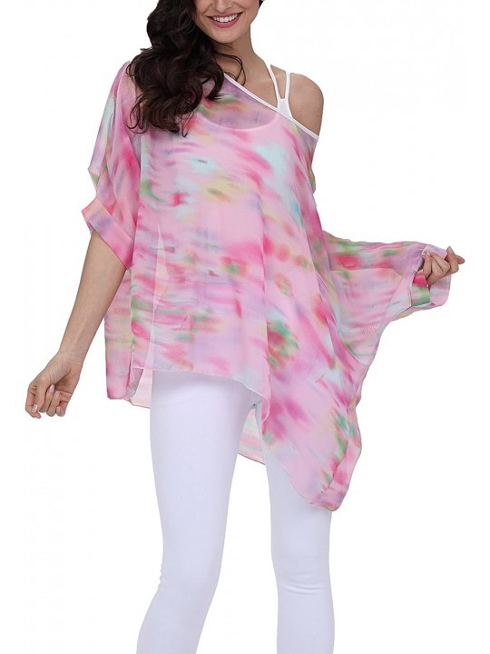 Cover-Ups Womens Floral Print Batwing Sleeve Chiffon Poncho Blouse Summer Tunic Tops PB - Pb278 - CC18C9QNQN9 $15.06