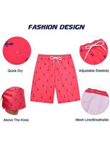 Trunks Mens Swim Trunks Quick Dry Swimming Shorts Mesh Lining Beach Shorts Bathing Suits with Pockets for Men - Red Anchor - ...