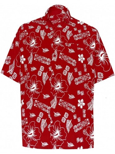 Cover-Ups Men's Cool Funky Design Button Down Short Sleeve Hawaiian Shirt - Red_w394 - CI17YILQ2ZA $24.03
