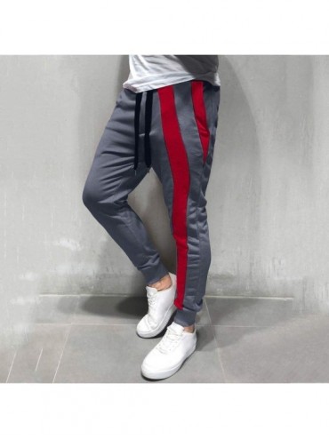 Rash Guards Men's Sweatpants Elastic Waist Patchwork Trousers Jogger Workout Drawstring Pants with Pockets - Gray - CL18WIYYW...