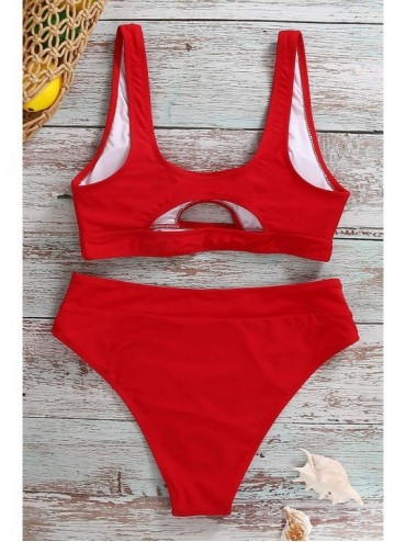 Sets Womens Crop Top High Waisted Swimsuits Sport High Cut Bathing Suits Cutout Bikini Set Two Piece - Red Bikini - CV1934DCR...