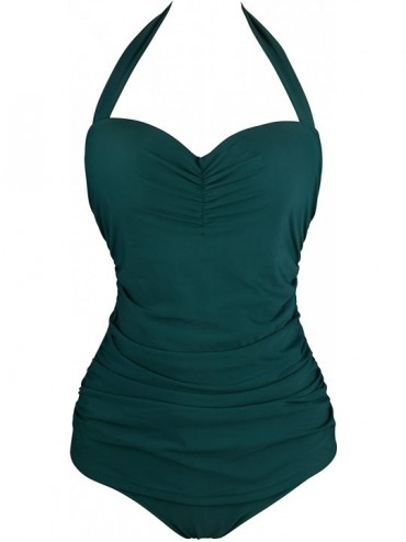 One-Pieces Vintage Halter Swimsuit Monokini One Piece Swimwear Bathing Suits - Dark Green - C512H4C1J53 $51.47