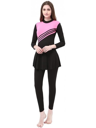 Tankinis Women One Piece Muslim Modest Swimwear Jumpsuit Hijab Swimsuit - Pink - CP18Q6LIZKN $66.57