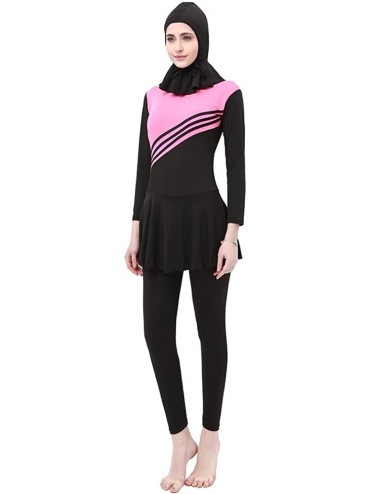 Tankinis Women One Piece Muslim Modest Swimwear Jumpsuit Hijab Swimsuit - Pink - CP18Q6LIZKN $32.39