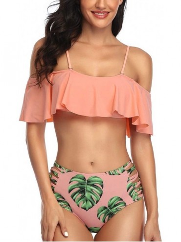 Sets Women Two Piece Swimsuit Ruffle Swimwear Off Shoulder Bikini Set - Orange - CO194ML50LU $34.30