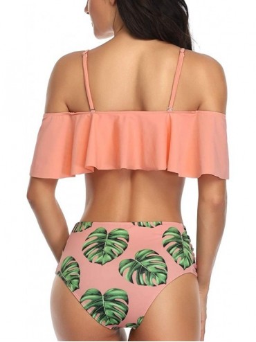 Sets Women Two Piece Swimsuit Ruffle Swimwear Off Shoulder Bikini Set - Orange - CO194ML50LU $19.74