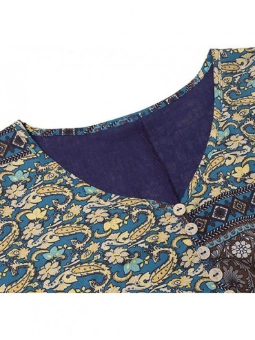 Rash Guards Women Plus Size Bohemian O-Neck Floral Print Vintage Sleeveless Long Maxi Dress - A-blue - C918W5S89W5 $27.29