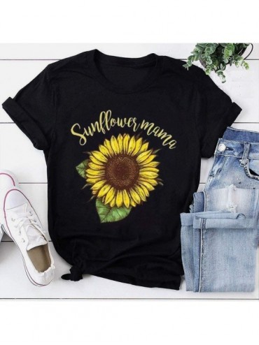 Cover-Ups T Shirts for Women Plus Size-Womens Sunflower T Shirt Summer Letter Print Short Sleeve Loose Tops Inspirational Gra...