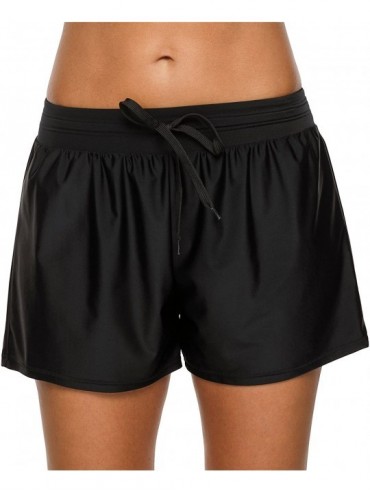 Bottoms Womens Solid Swim Shorts Stretch Board Shorts Swimsuit Bottoms - Black With Drawstring - CC18DN6CT9U $36.50