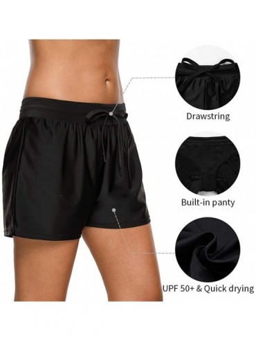 Bottoms Womens Solid Swim Shorts Stretch Board Shorts Swimsuit Bottoms - Black With Drawstring - CC18DN6CT9U $22.38