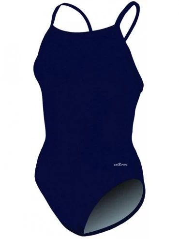 Racing Women's Solid V-2 Back One Piece Swimsuit - Navy - CI11NEI4H8N $65.57