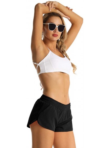 Tankinis Women's Board Shorts Quick Dry Drawstring Sports Summer Bottom Swim Shorts with Pocket - 26152 Black - CL18W0HKXCL $...