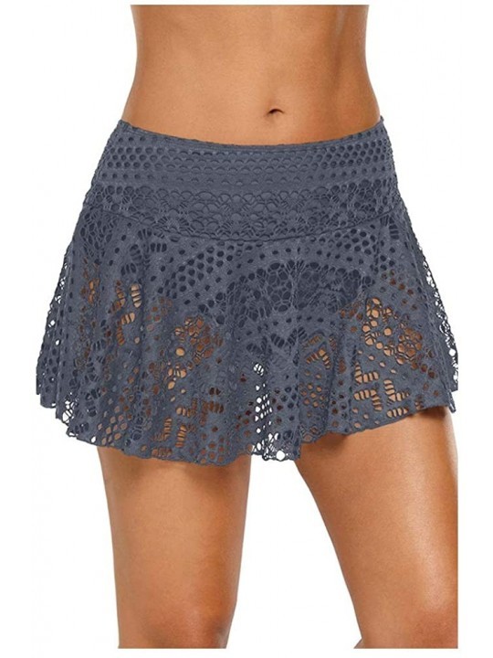 Bottoms Womens Swim Skirt Lace Crochet Skort Swimdress Bikini Bottom - Gray - CO195XQSG02 $19.87
