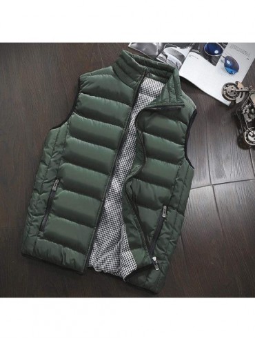 Racing Men's Autumn Winter Full Zip Lightweight Water-Resistant Packable Puffer Vest - Army Green - CG1954ULQUT $28.55