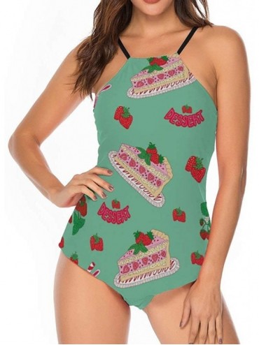 Rash Guards Strawberry Cake Sexy Two Piece Beach Push Up Swimsuit Full Coverage Light-Support Skirt for Ladies - Style1-3 - C...