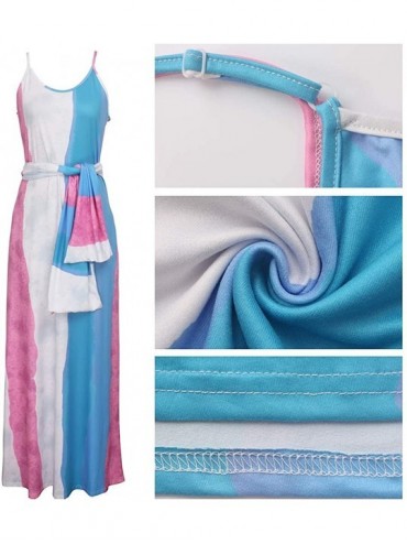 Cover-Ups Women's Tie Dye Loose Stripes Sundress Baggy Sexy Spaghetti Straps Boho Maxi Dress with Pockets Belt - B-pink - C21...