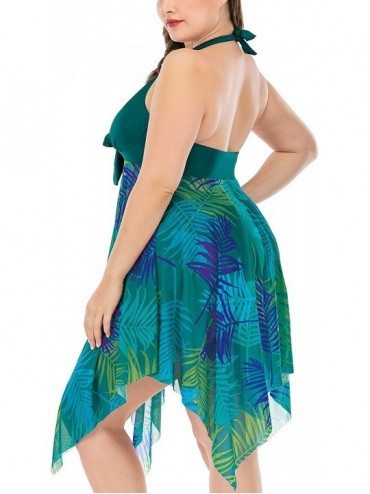 Tankinis Women's Two Piece Swimsuit Plus Size Swimdress Bathing Suit Mesh Printed Tankini - Olive Green - CZ194Z3RQNU $22.11