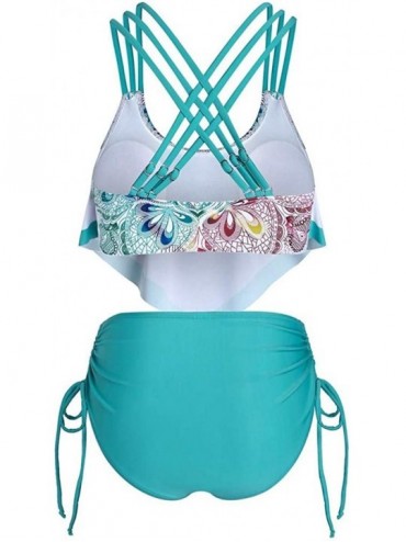 Bottoms Two Piece Swimsuits for Women Overlay Print Flowy Tankini Crisscross Tankini Swimwear Plus Size Bathing Suits Green -...