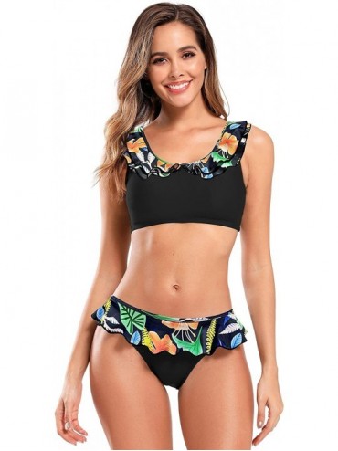 Sets Women's Sport Low Scoop Crop Top High Waisted Bottom Two Piece Swimsuits - Black - B - CW18R3NC283 $42.20