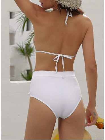 Sets Women's High Waist Two Pieces Bikini Set Padded Stripe Tassel Swimsuit - C-white - CV18MCQWY53 $19.34