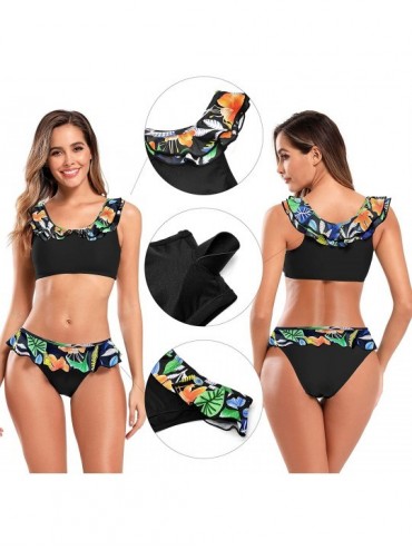 Sets Women's Sport Low Scoop Crop Top High Waisted Bottom Two Piece Swimsuits - Black - B - CW18R3NC283 $21.39