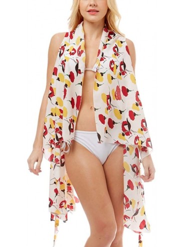 Cover-Ups Women Summer Beach Swimsuit Bikini Cover Up Kimono Cardigan - Floral Print Vest - White - CP194ZU5SX3 $27.47