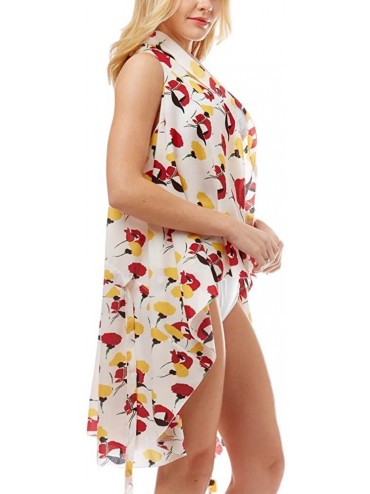 Cover-Ups Women Summer Beach Swimsuit Bikini Cover Up Kimono Cardigan - Floral Print Vest - White - CP194ZU5SX3 $15.43