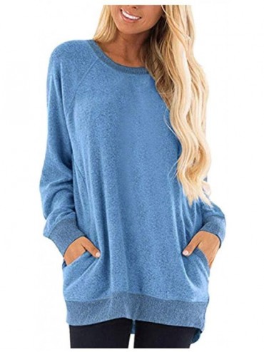 Tankinis Women's Long Sleeve Crew Neck Cute Tunic Solid Tops Pocket T-Shirts Sweatshirt Tops Blouse - Blue a - CZ192OGRT6M $1...