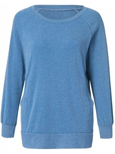 Tankinis Women's Long Sleeve Crew Neck Cute Tunic Solid Tops Pocket T-Shirts Sweatshirt Tops Blouse - Blue a - CZ192OGRT6M $1...