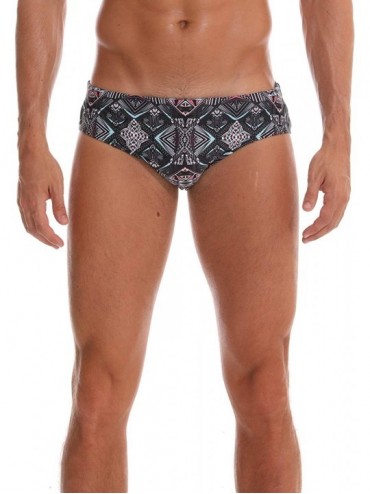 Briefs Men's Swim Boxer Briefs Swim Shorts Printed Quick Dry Swimsuit - Grid - CZ18NE8RAZN $41.97