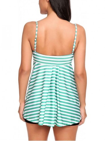 Sets Women's Halter Swimsuit Striped Ruffles Two Piece Tankini with Briefs - Slip Style-green Stripe - CJ185NNLOW5 $23.99