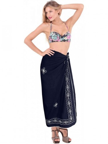 Cover-Ups Women's One Size Swimwear Bikini Cover-Up Beach Towel Wrap Embroidered - Navy Blue_l487 - CZ12J62G8P5 $16.68