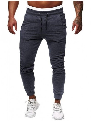Trunks Sports Pants for Men with Pocket- Slim Fit Straight Ripped Bodybuilding Flexible Waist Long Pants Trousers - Gray - CI...