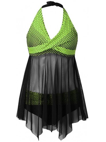 Sets Womens Halter Tankini Set Polka Dots Twist Front V Neck Swimsuit Mesh See Through Flowy Two Piece Swimwear Green - C6193...