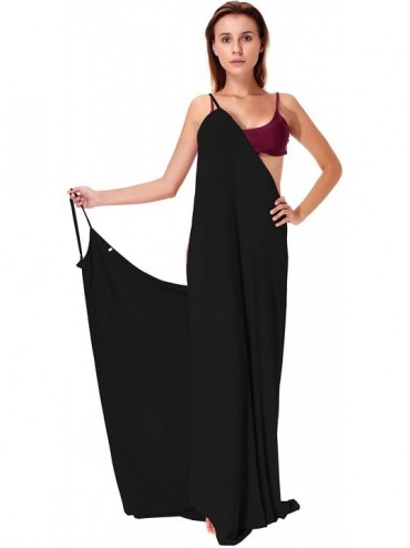 Cover-Ups Women Plus Size Spaghetti Strap Cover Up Beach Backless Wrap Long Dress - Black - CT18D4SNSYS $13.12