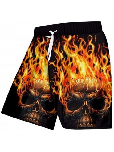 Board Shorts Men's Casual Shorts Cool Print Flame Skull 3D Beach Board Shorts Hiphop Streetwear Qick Dry Polyester Trousers -...