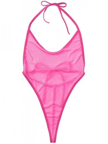 Racing Women's Sheer Mesh Sling Shot Monokini Bikini Halter Thong Teddy Bodysuit Bathing Suit Swimwear - Rose - CC19CZDTCTS $...