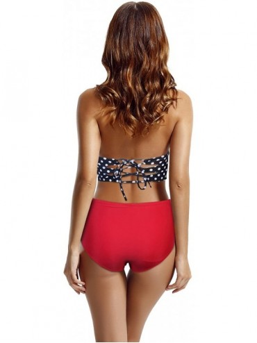 Sets Women's Vintage Retro Bandeau Push up High Waist Bikini Swimsuit Set - Polka Dot Red - CG1299S8BKB $47.45