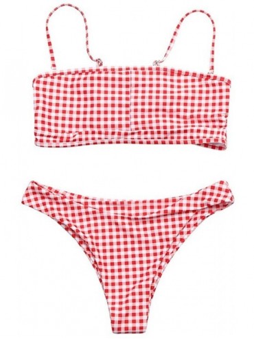 Bottoms Women High Waisted Bikini Set Sport Tankini Bandeau Bathing Suits High Cut Two Piece Crop Top Swimsuit - Red - CG190E...