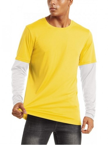 Rash Guards Men's UPF 50+ Hoodie T-Shirts Sun Protection Quick Dry Long Sleeve Rashguard - 209 Yellow - CQ199MYKM4X $36.84