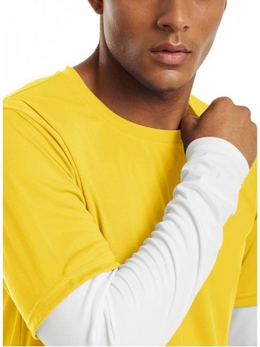 Rash Guards Men's UPF 50+ Hoodie T-Shirts Sun Protection Quick Dry Long Sleeve Rashguard - 209 Yellow - CQ199MYKM4X $18.67
