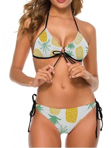 Sets Women Fashion Sexy Adjustable Halter Bikini Set Two Piece Bathing Suits - Yellow Pineapple - C819996EM2H $25.16