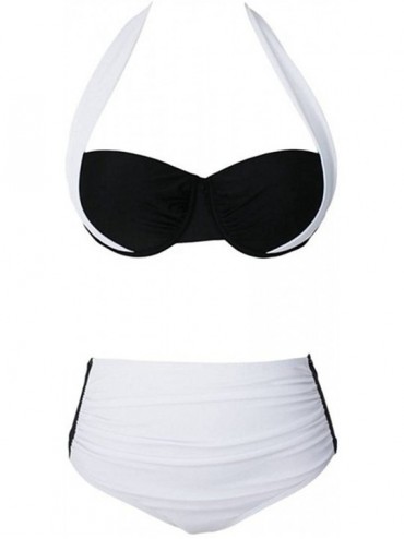 Sets Women's ContrastColorTwo-Piece Bikini Set- Halterneck Style Push Up Padded Swimsuit Swimwear - White (High Waist) - CW18...