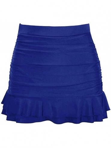 Bottoms Women Solid Color Swimsuit Skirted Bikini Bottom High Waisted Shirred Bottom Ruffles Swimwear - Blue - C2194HHOYXG $2...