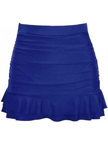 Bottoms Women Solid Color Swimsuit Skirted Bikini Bottom High Waisted Shirred Bottom Ruffles Swimwear - Blue - C2194HHOYXG $2...