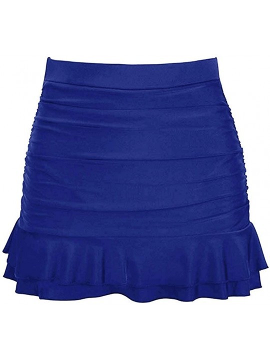 Bottoms Women Solid Color Swimsuit Skirted Bikini Bottom High Waisted Shirred Bottom Ruffles Swimwear - Blue - C2194HHOYXG $1...